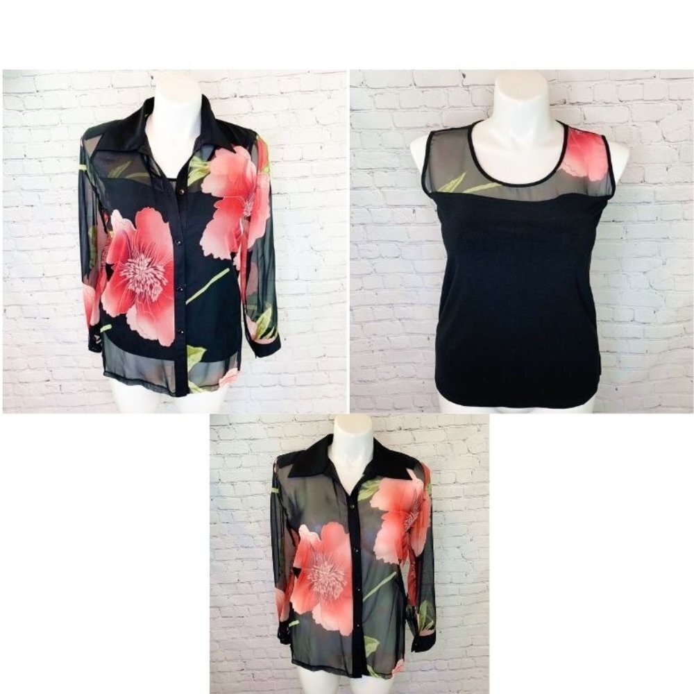 CLARA S 2 PIECE FLORAL TOP SET SHEER SZ MEDIUM